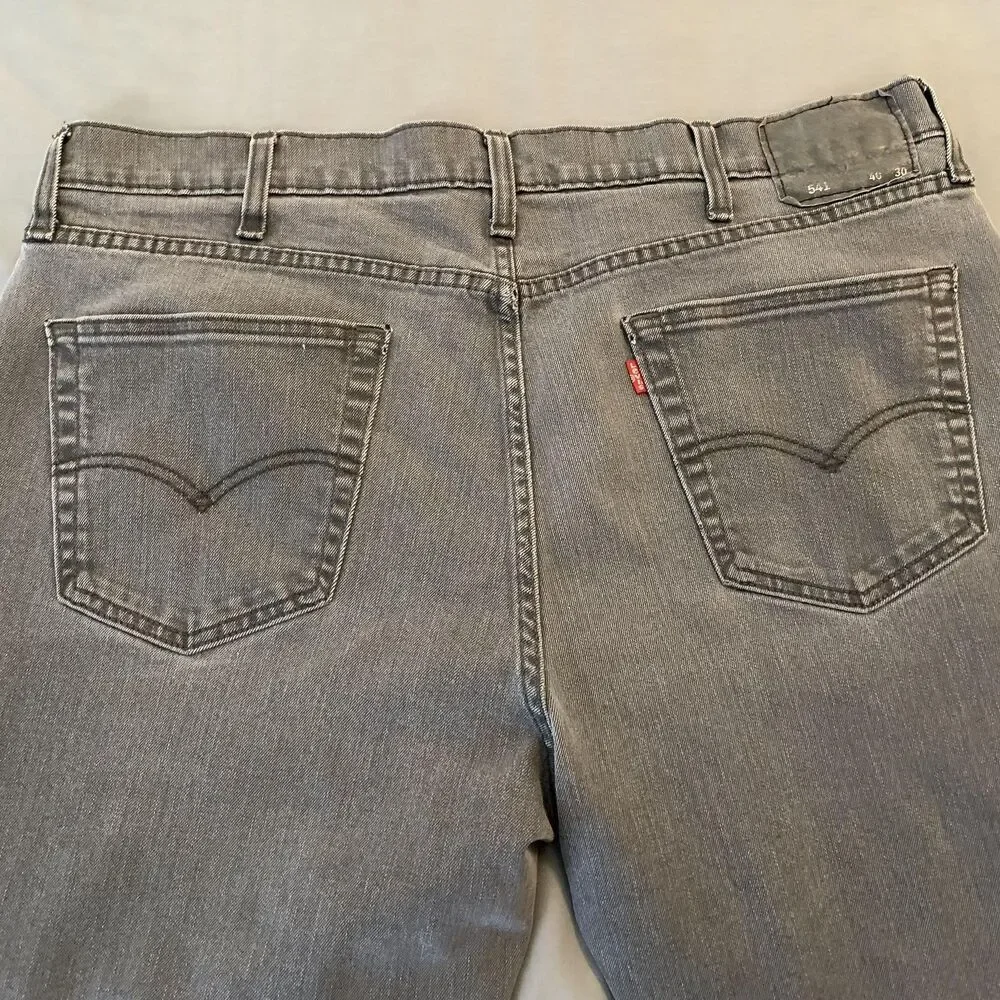 Levis 541 Jeans Mens 40x30 Gray Charcoal Wash Athletic Taper Stretch Denim Pants